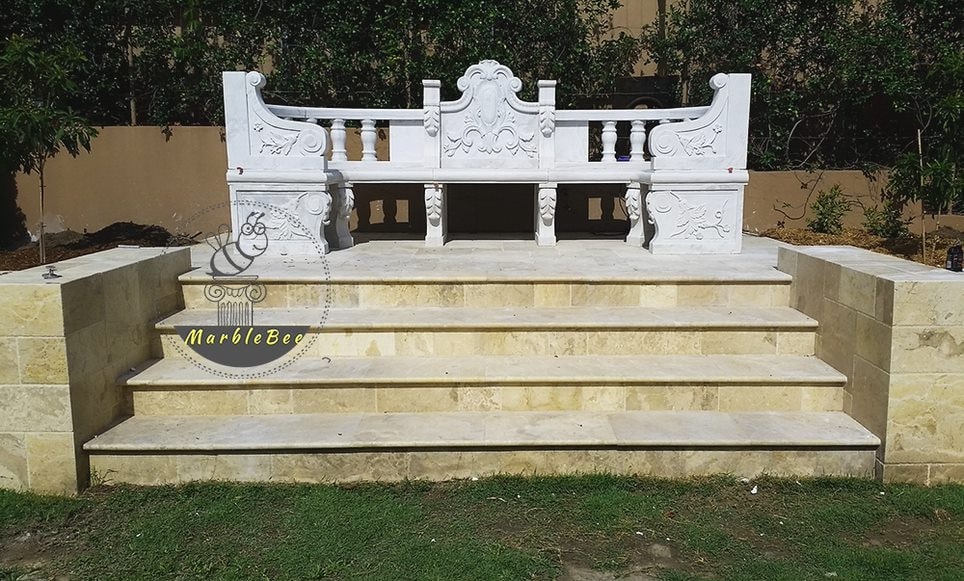 Create a peaceful seating with marble bench in your yard